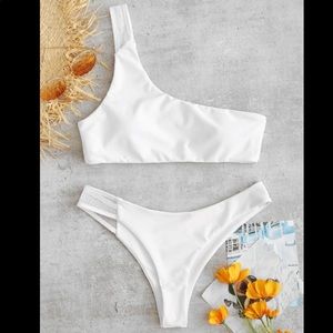Zaful mesh panel one shoulder bikini set
